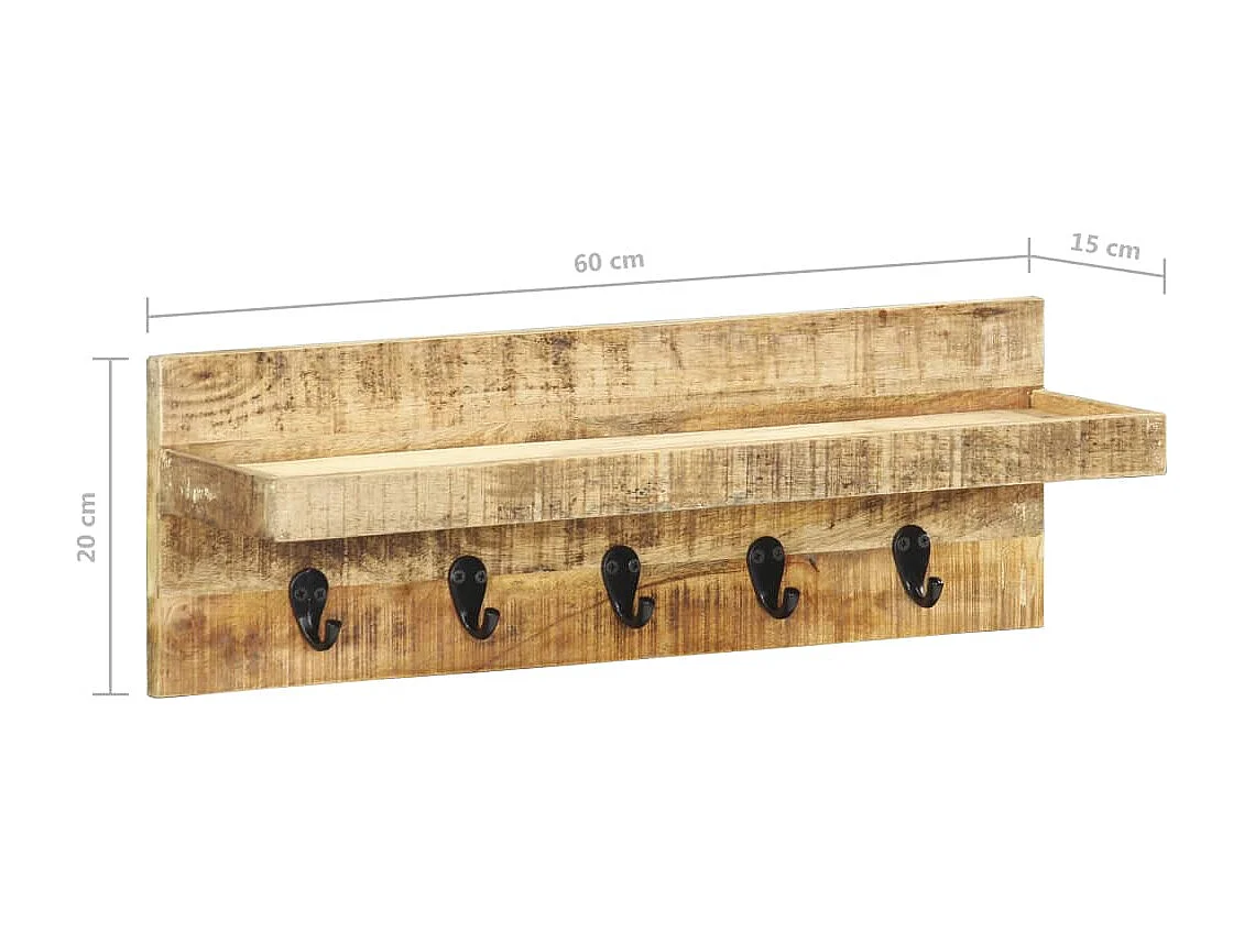 Porte-manteau mural 60x15x20 Bois de manguier brut solide