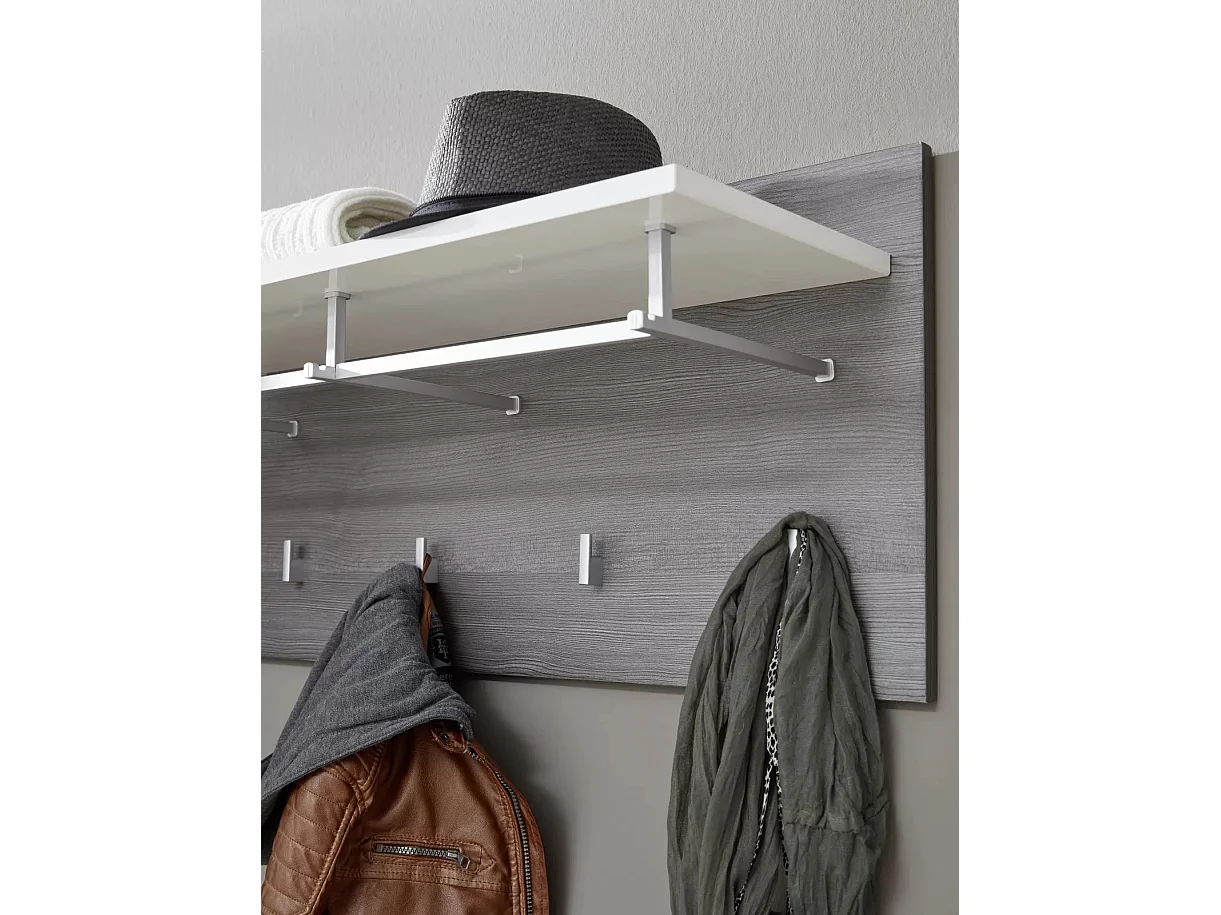 Porte-manteau 4 crochets mélaminé blanc et gris Bezzi
