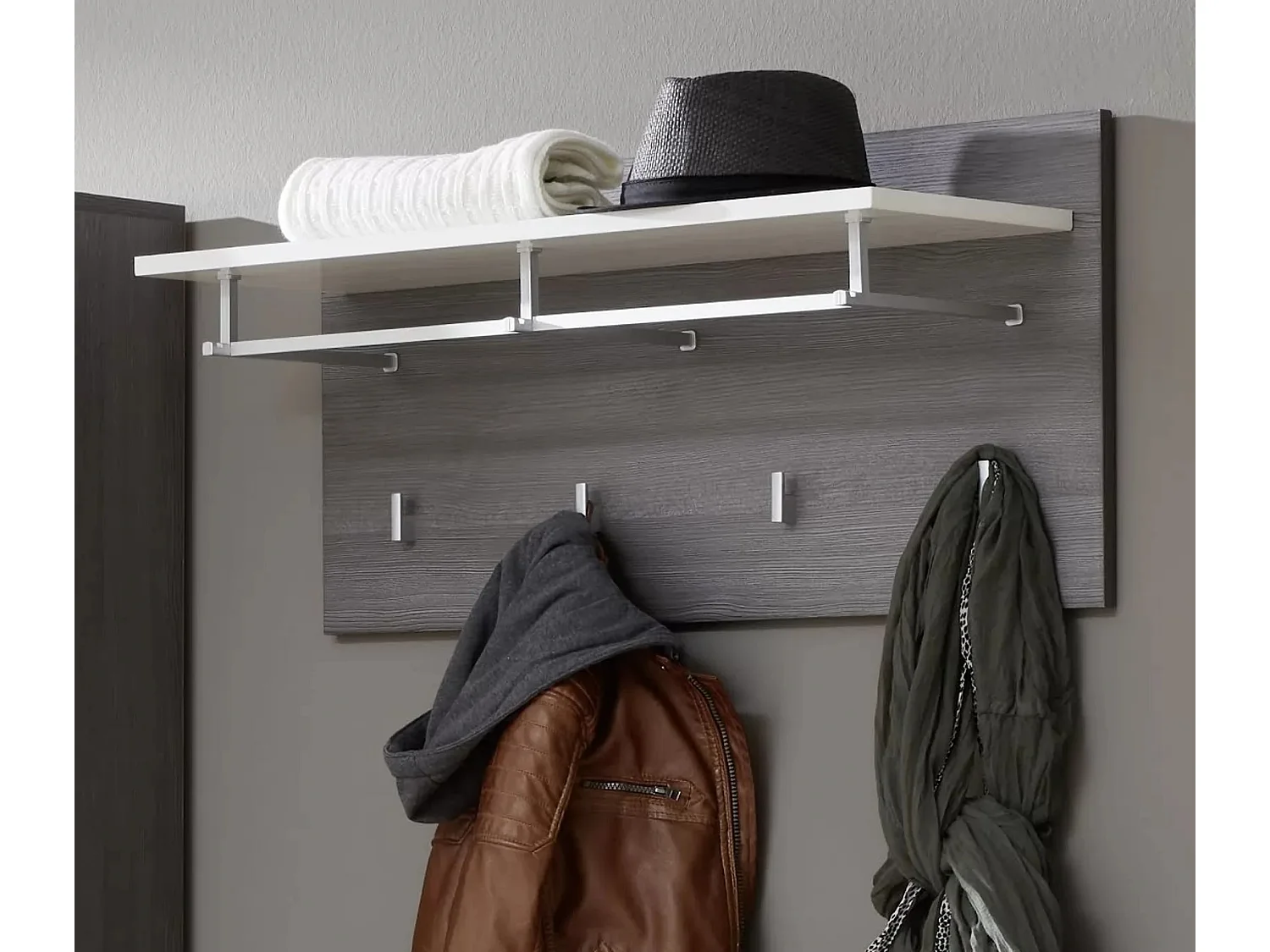 Porte-manteau 4 crochets mélaminé blanc et gris Bezzi