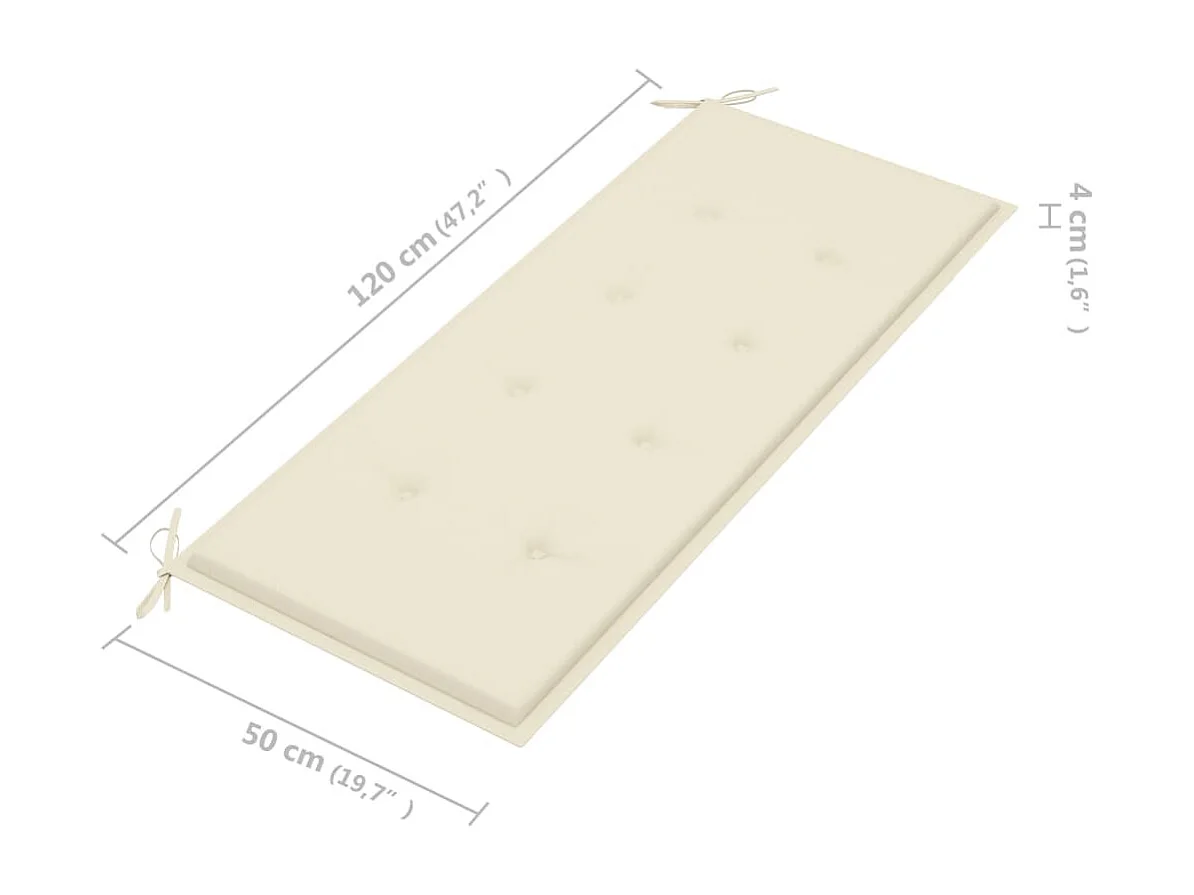 Banc Batavia avec coussin crème 120cm Bois de teck massif