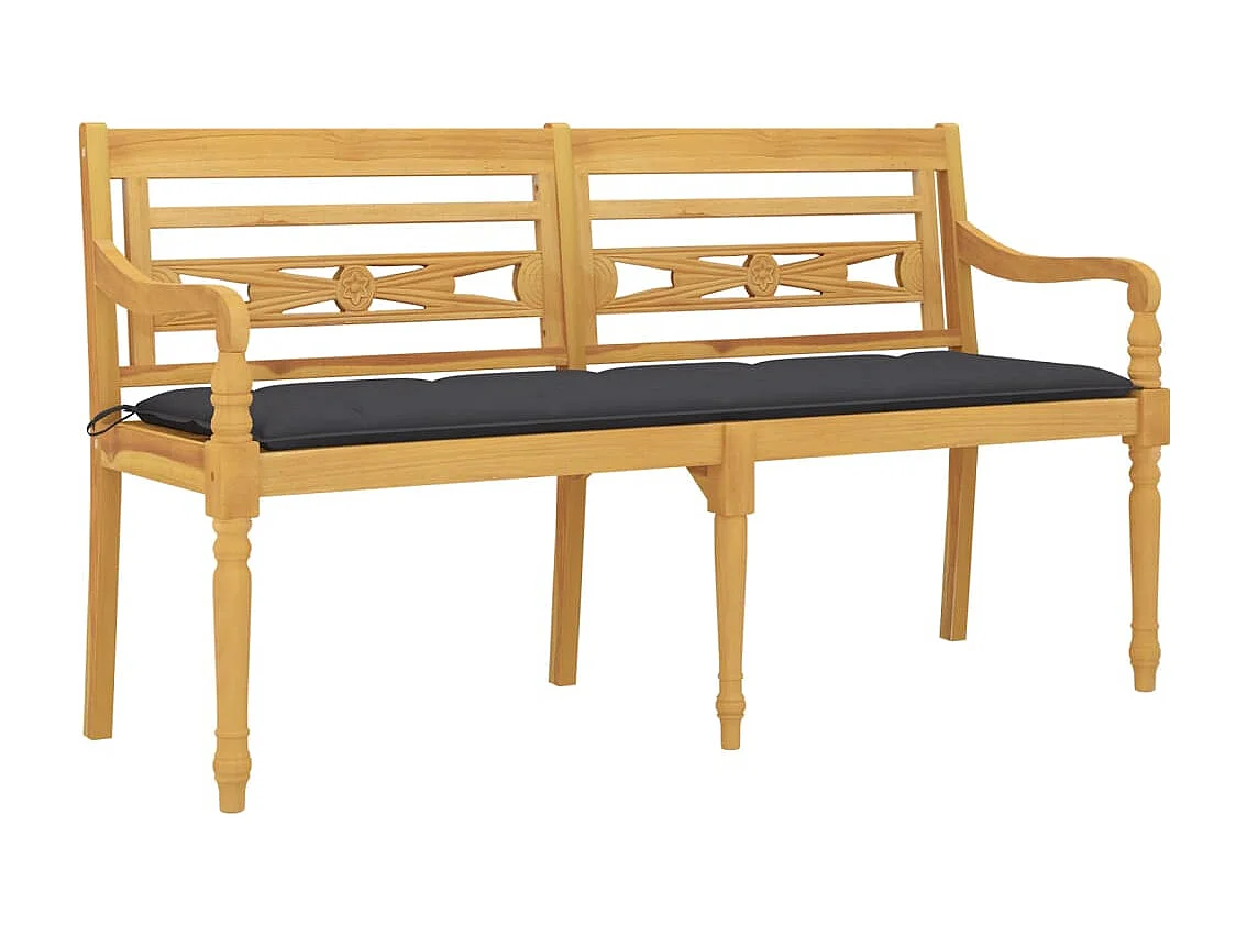 Banc Batavia avec coussin anthracite 150cm Bois de teck massif