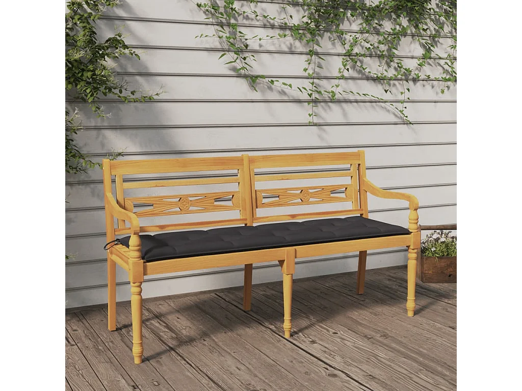 Banc Batavia avec coussin anthracite 150cm Bois de teck massif