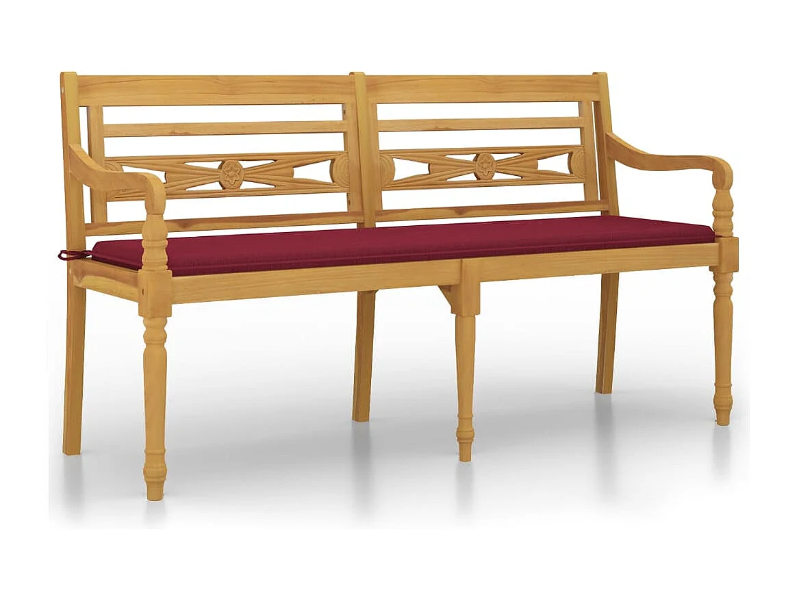 Banc Batavia avec coussin rouge bordeaux 150cm Bois teck massif
