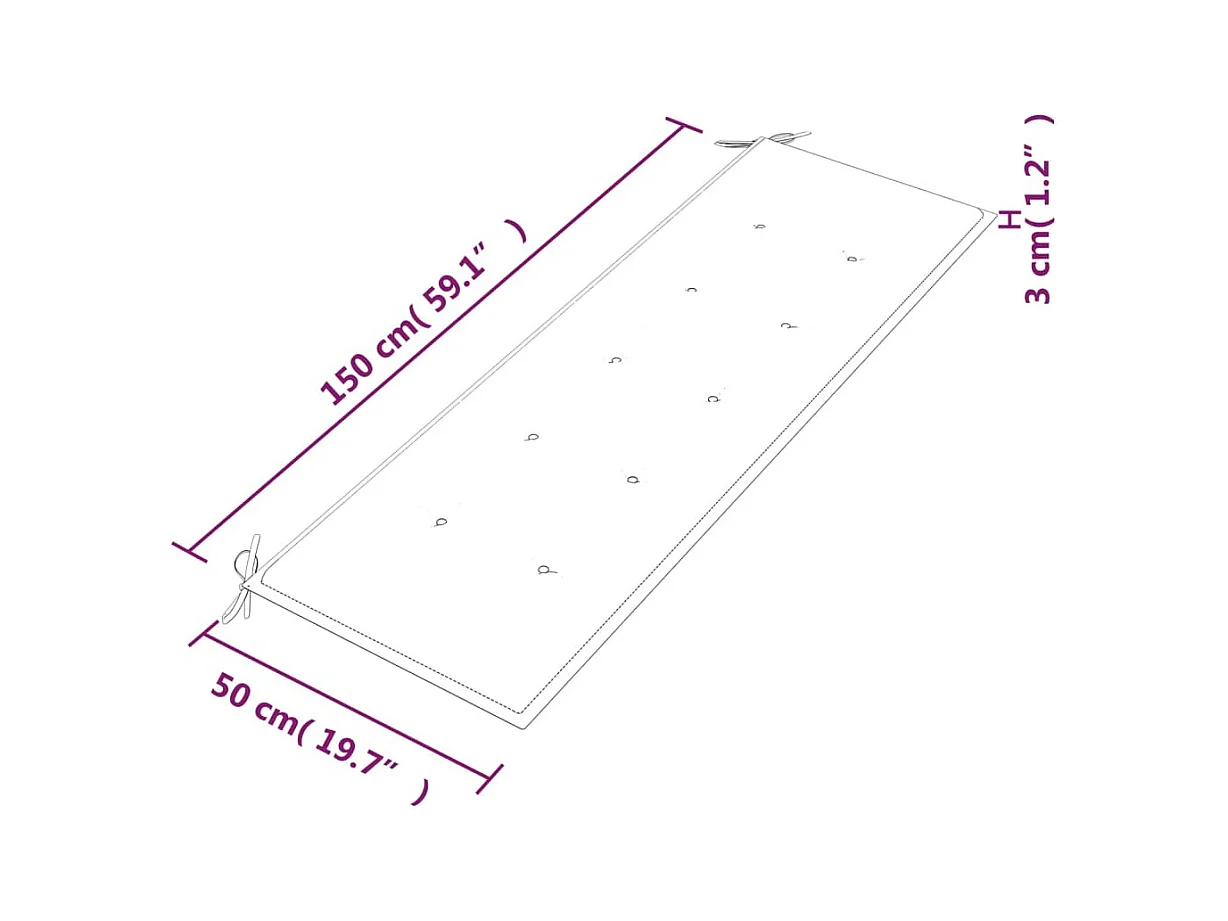 Bankje Batavia met wijnrood kussen 150 cm massief teakhout