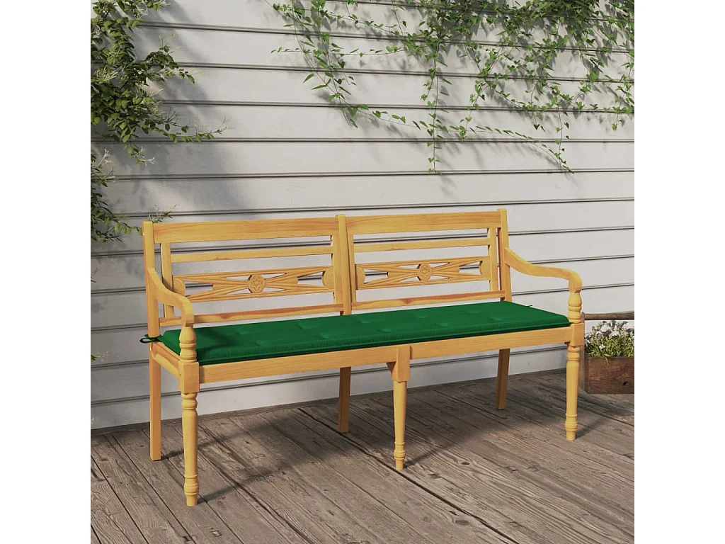 Banc Batavia avec coussin vert 150cm Bois de teck massif