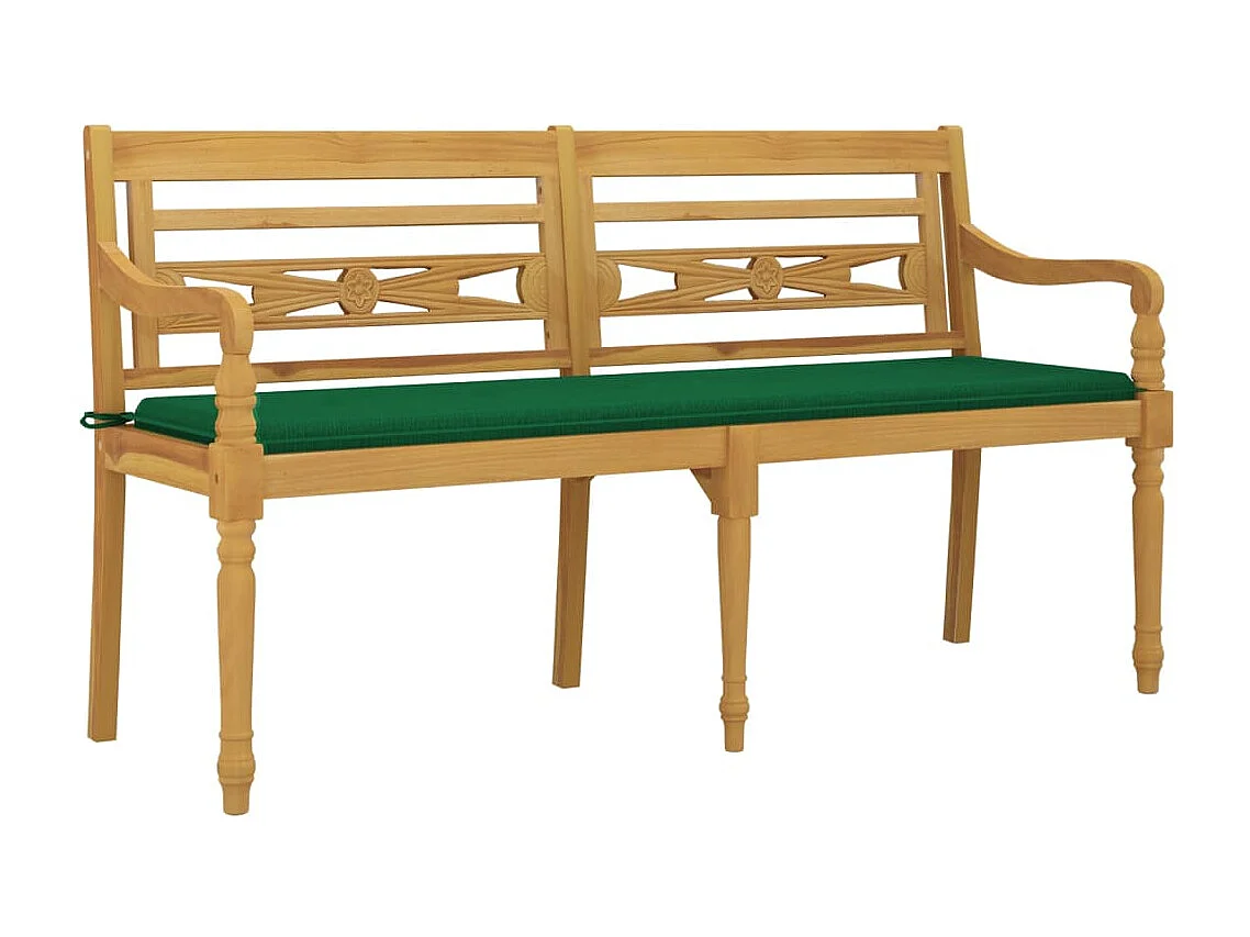 Banc Batavia avec coussin vert 150cm Bois de teck massif