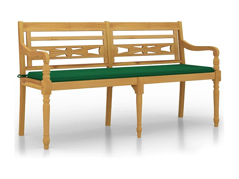 Banc Batavia avec coussin vert 150cm Bois de teck massif