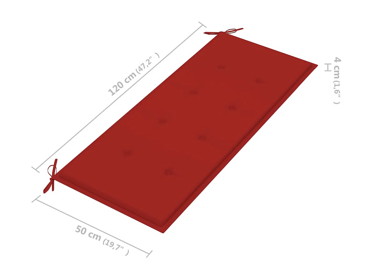 Banc Batavia avec coussin rouge 120cm Bois de teck massif 2