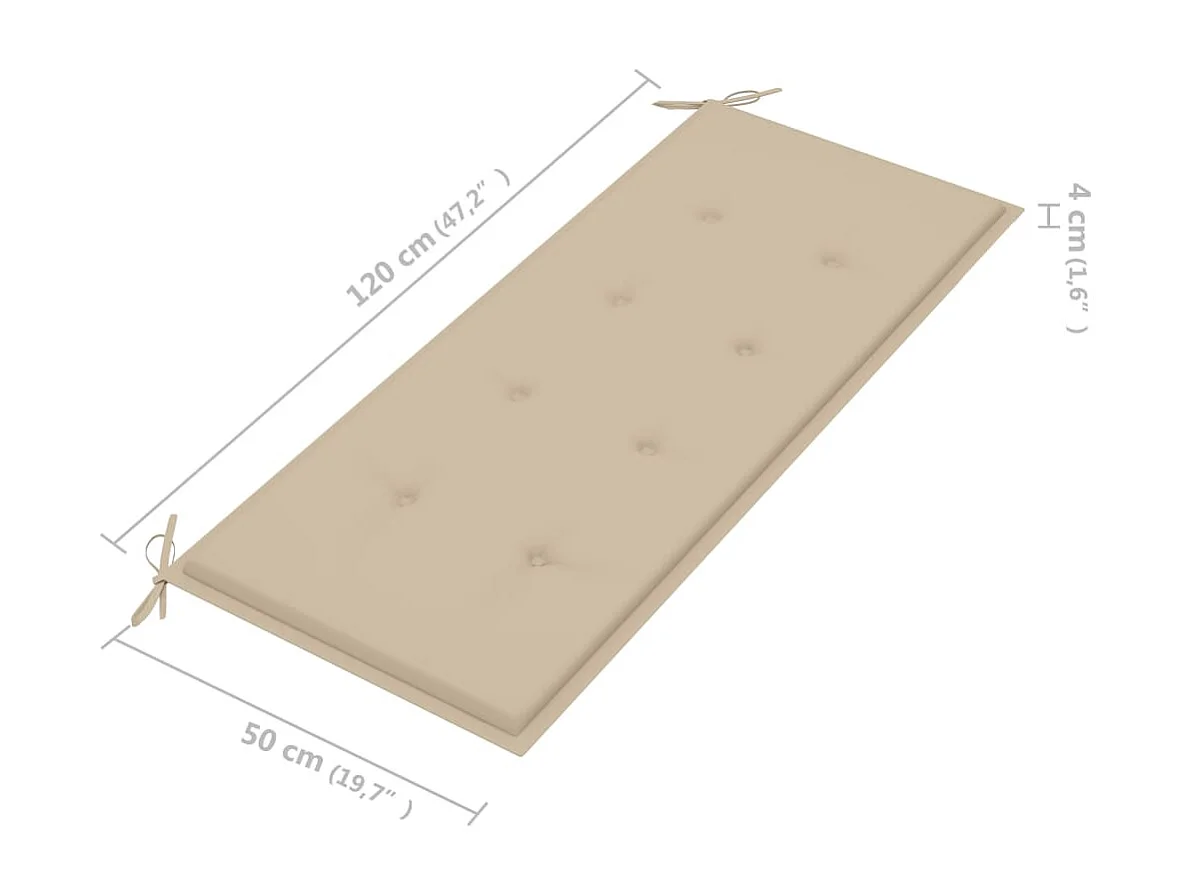 Banc Batavia avec coussin beige 120cm Bois de teck massif 2