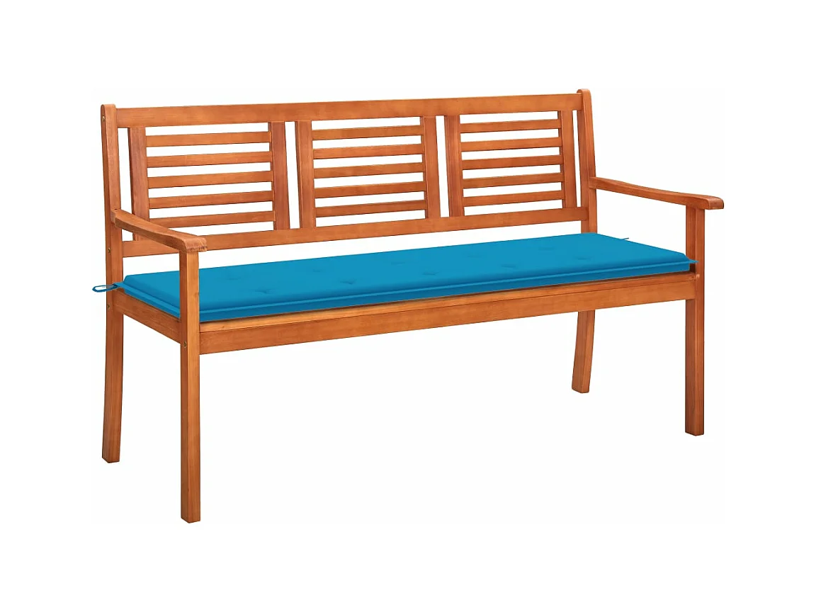 Banc de jardin 3 places avec coussin 150cm Bois d'eucalyptus 27