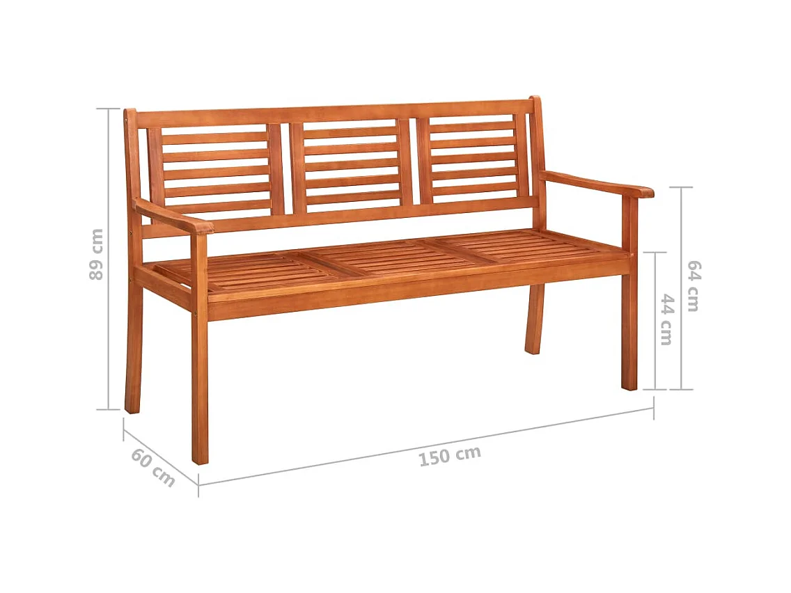 Banco de jardín 3 plazas madera maciza eucalipto y cojín 150 cm Azul