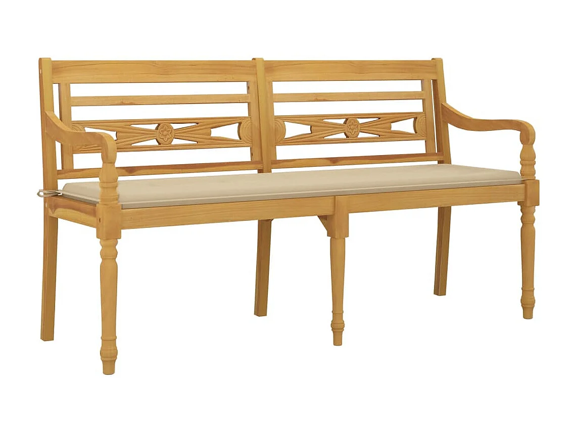 Banc Batavia avec coussin beige 150cm Bois de teck massif