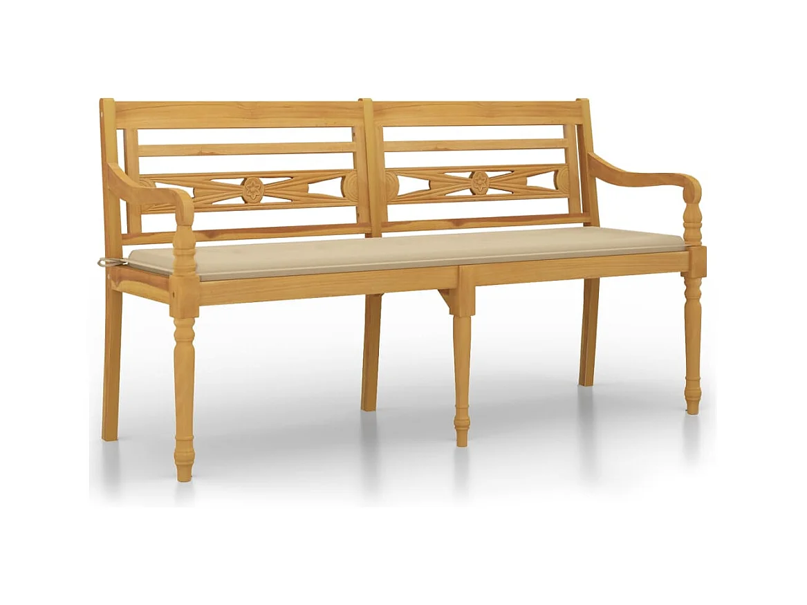 Banc Batavia avec coussin beige 150cm Bois de teck massif