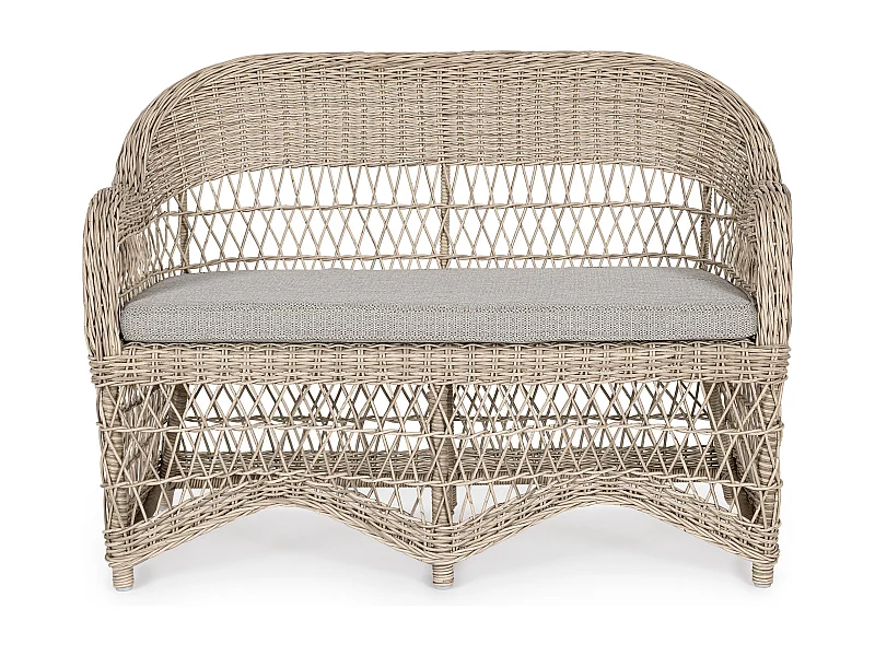 Canapé de jardin arrondi tressages fibres synthétiques beige Guliver