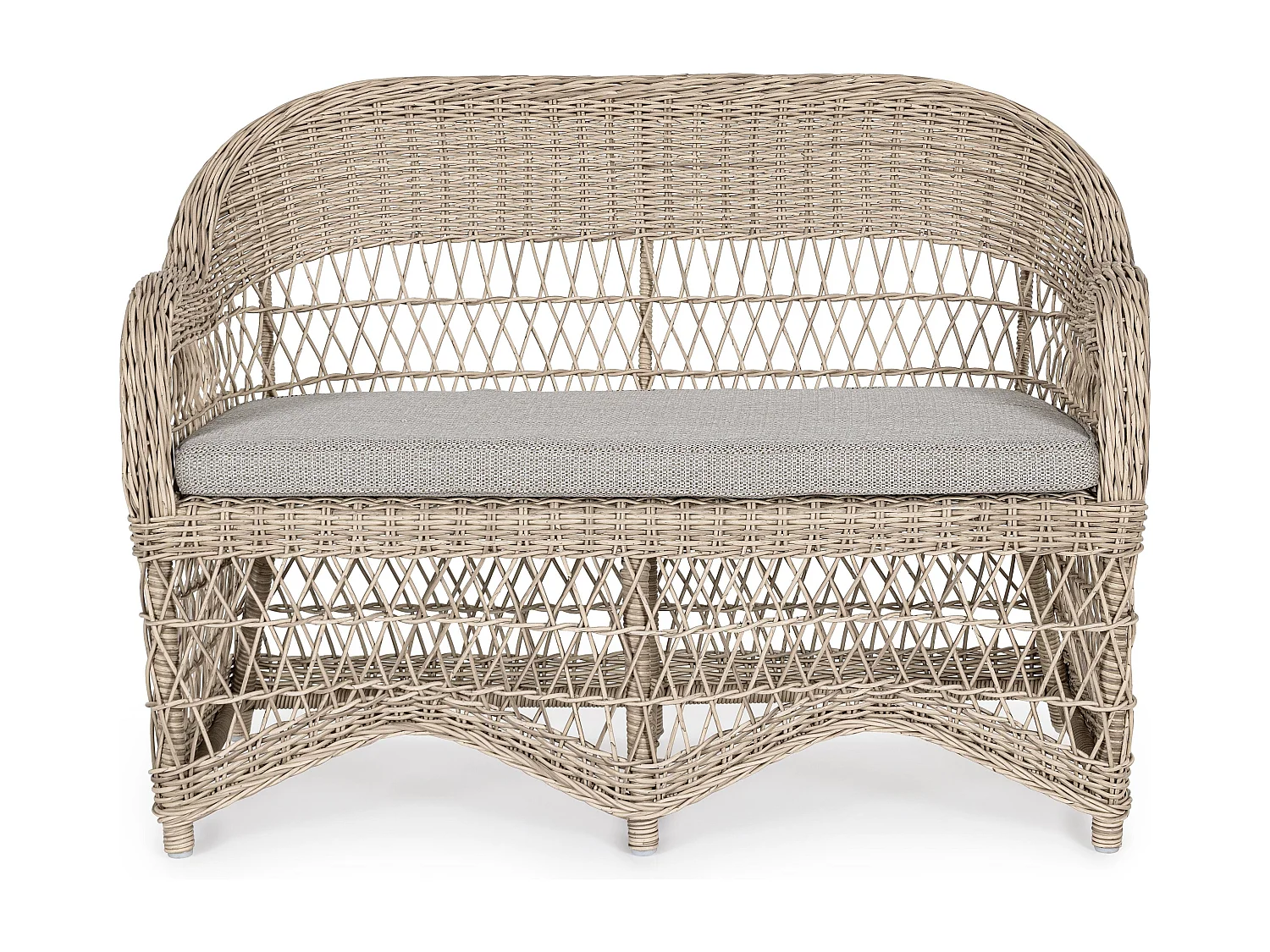 Canapé de jardin arrondi tressages fibres synthétiques beige Guliver