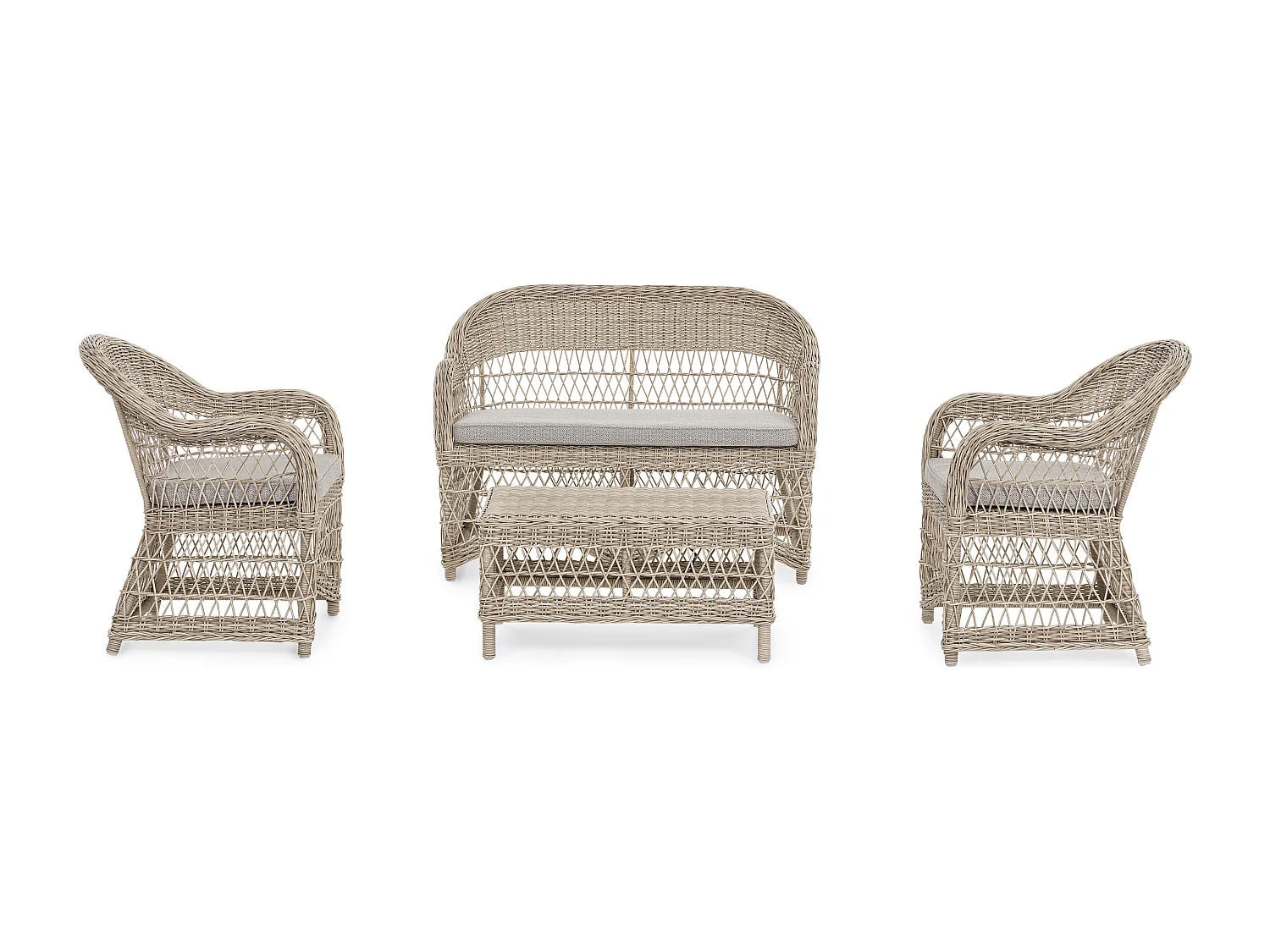 Canapé de jardin arrondi tressages fibres synthétiques beige Guliver