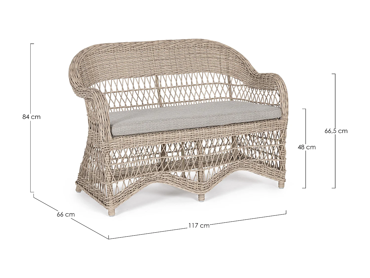 Canapé de jardin arrondi tressages fibres synthétiques beige Guliver