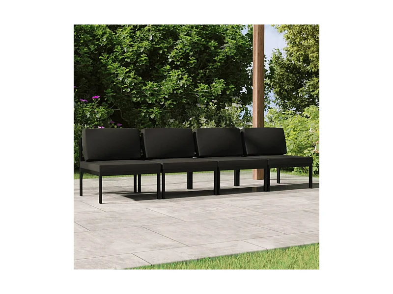 Canapé de jardin 4 places avec coussins Aluminium Anthracite