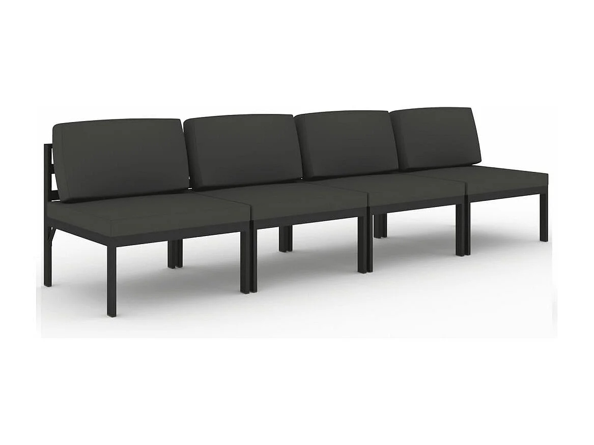 Canapé de jardin 4 places avec coussins Aluminium Anthracite