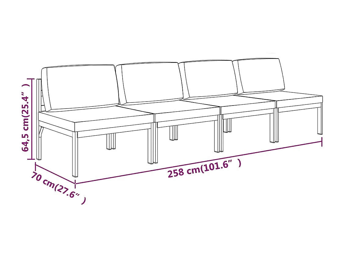 Canapé de jardin 4 places avec coussins Aluminium Anthracite