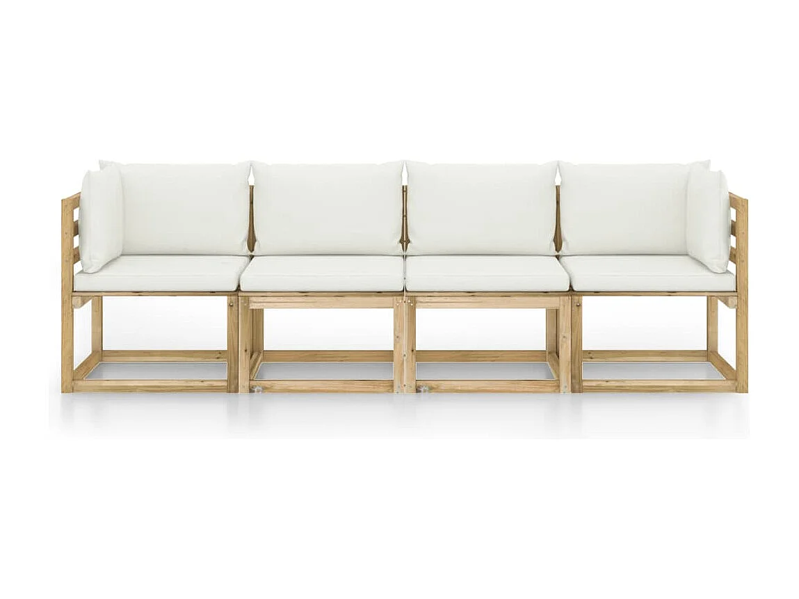 Sofá de jardín de 4 plazas con cojines crema