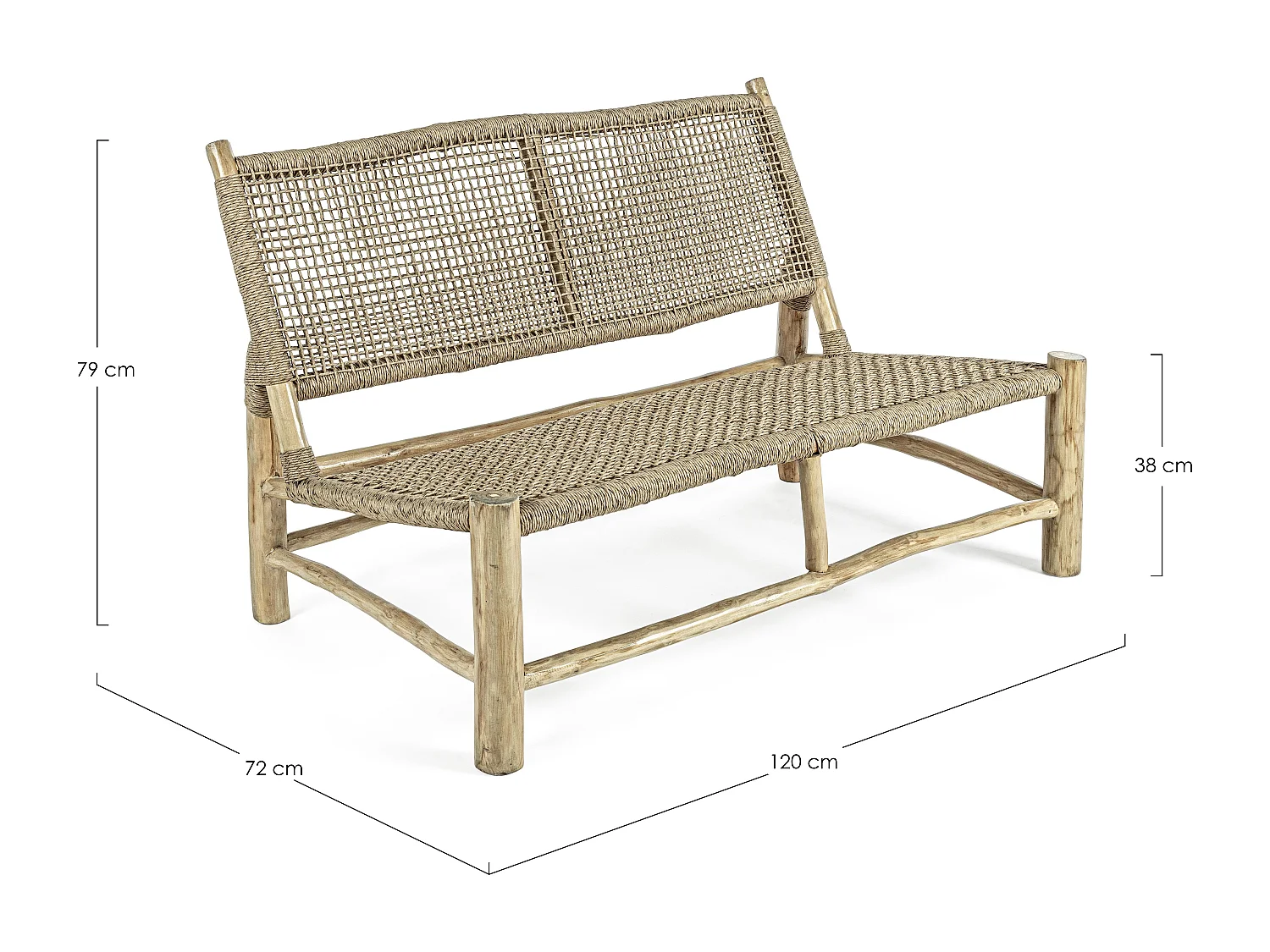 Canapé de jardin en bois teck naturel 2 places Landry