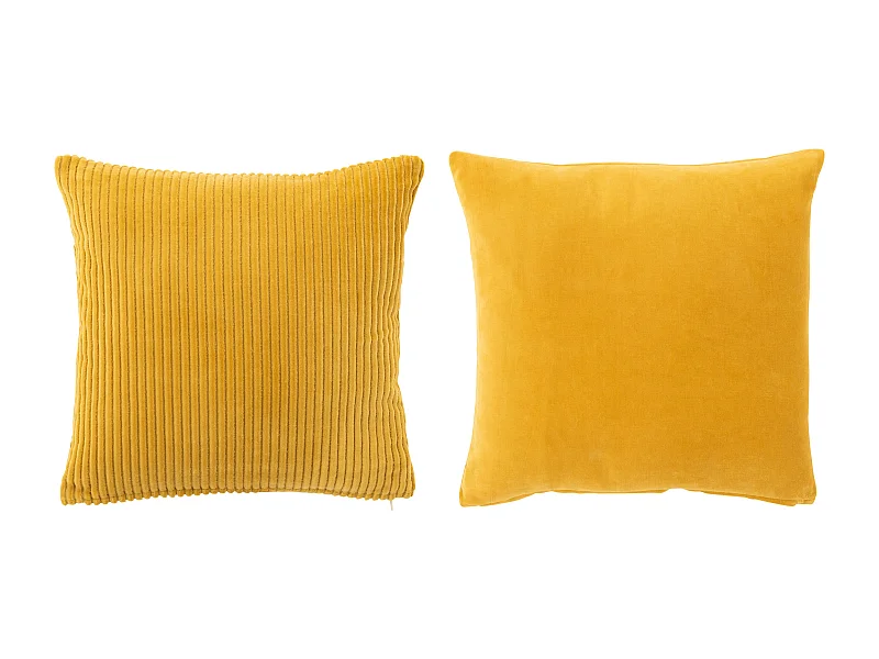 Vierkante okergele katoenen fluwelen kussens 2 stuks Fanie 44 x 44 cm
