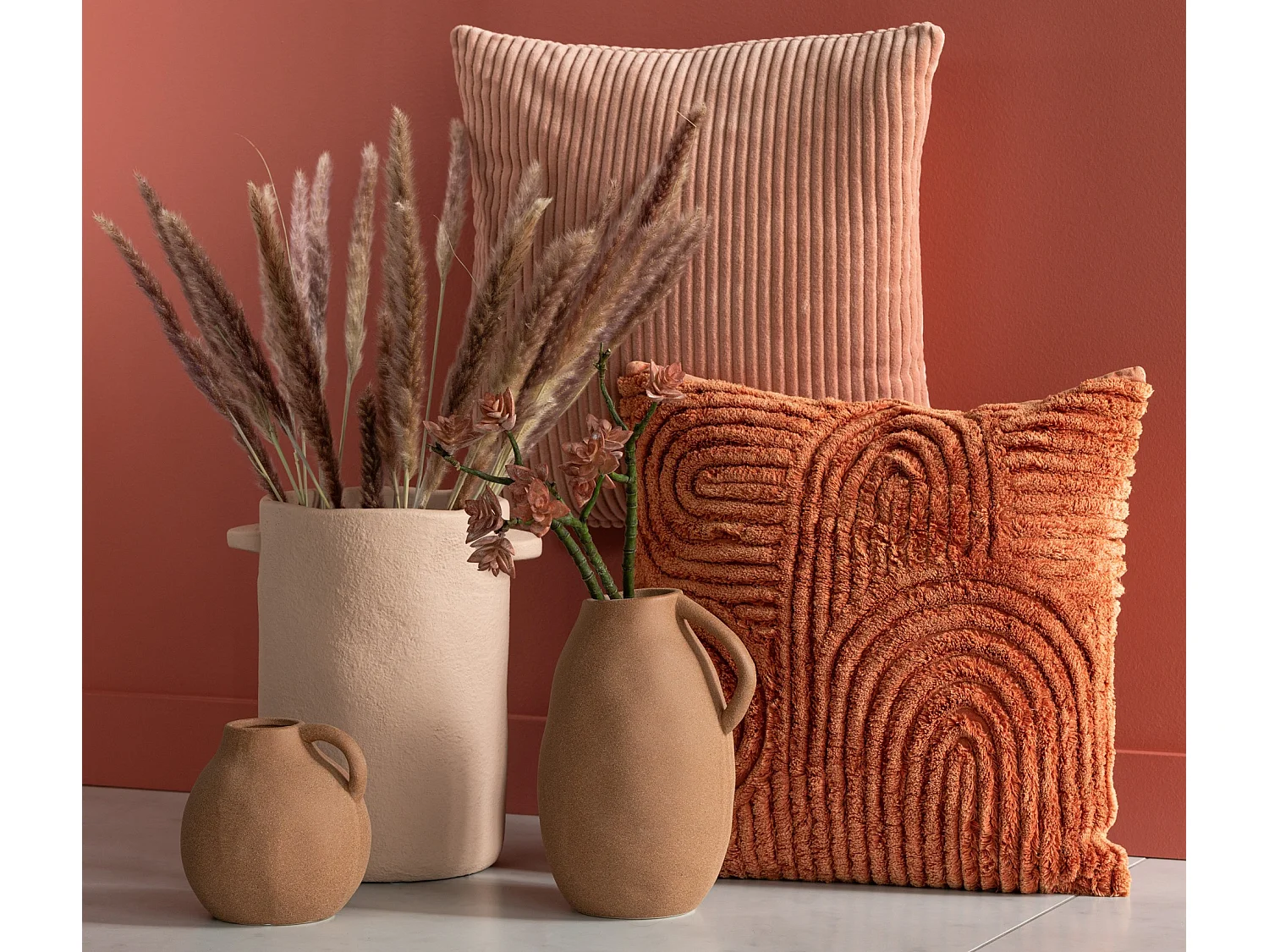 Coussin velours carré coton rose 2 pcs Bebs 44x44