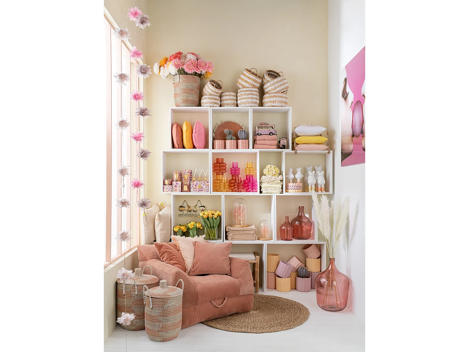 Coussin velours carré coton rose 2 pcs Bebs 44x44