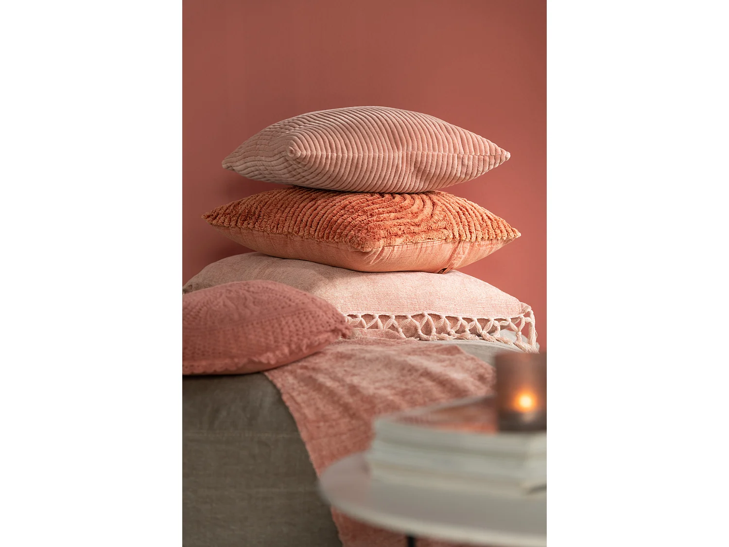 Coussin velours carré coton rose 2 pcs Bebs 44x44