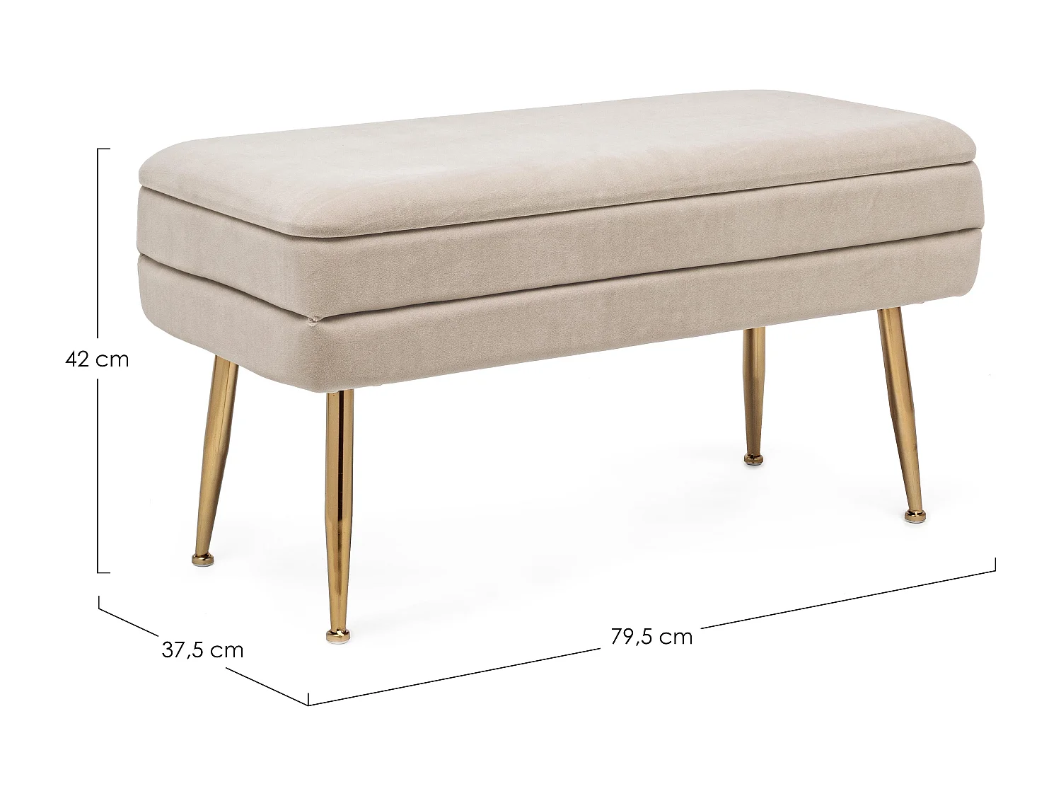 Banc coffre en velours sur pieds acier doré Pakia-Couleur Beige