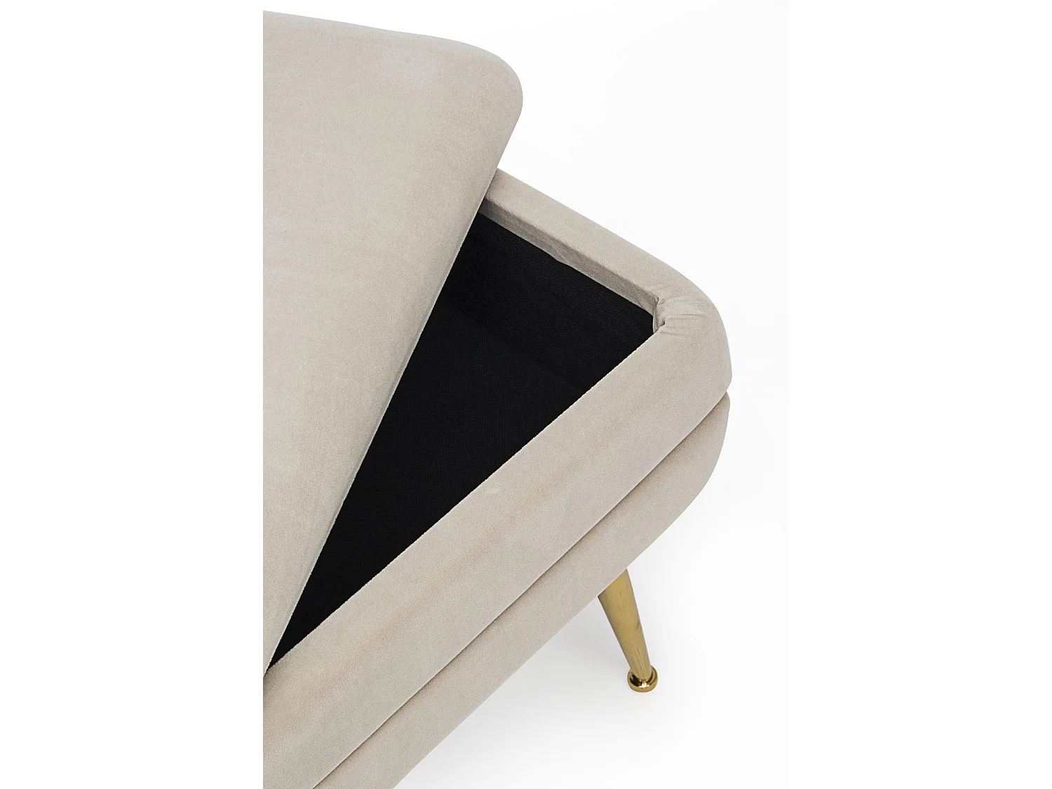 Banc coffre en velours sur pieds acier doré Pakia-Couleur Beige