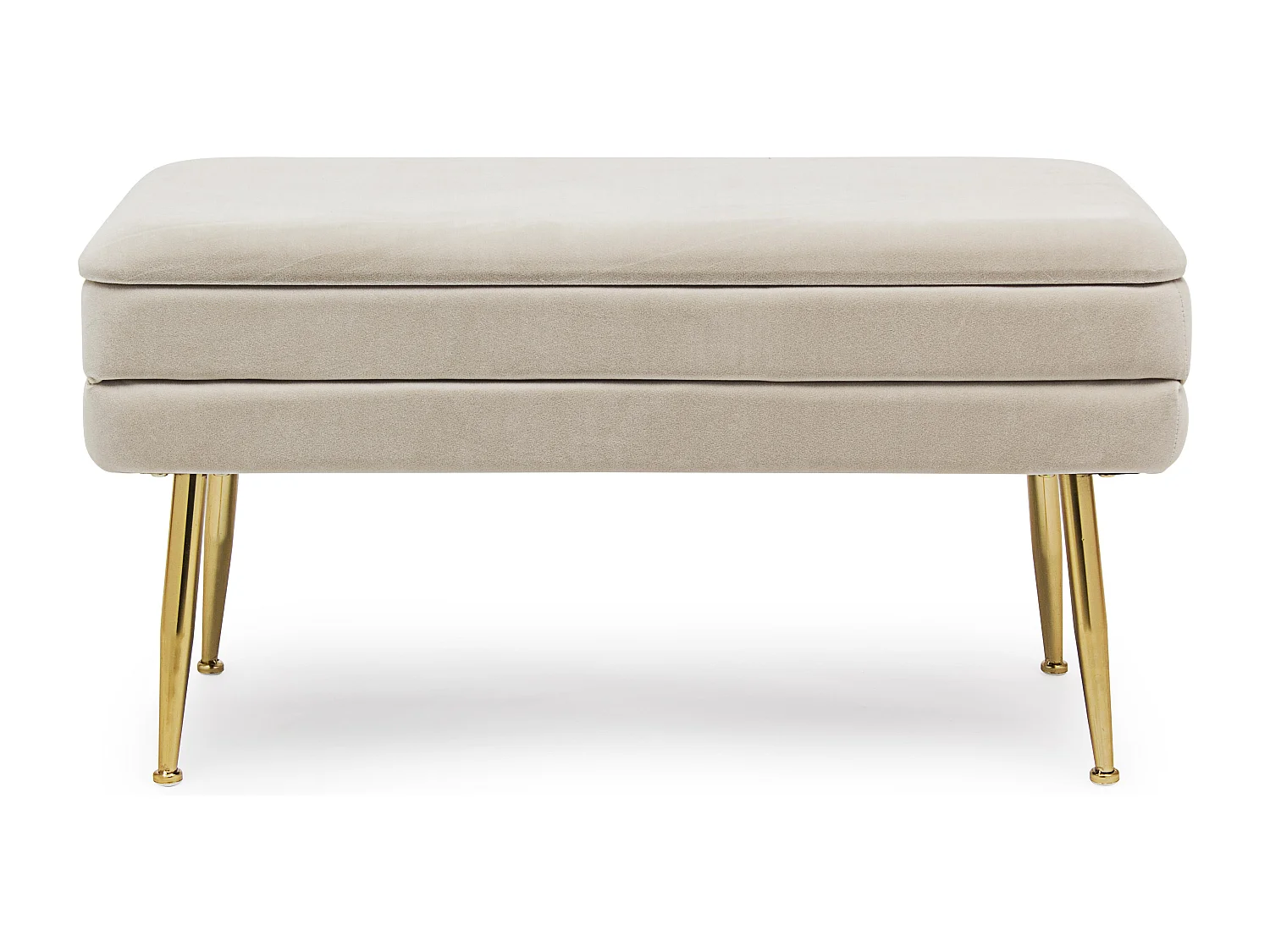 Banc coffre en velours sur pieds acier doré Pakia-Couleur Beige