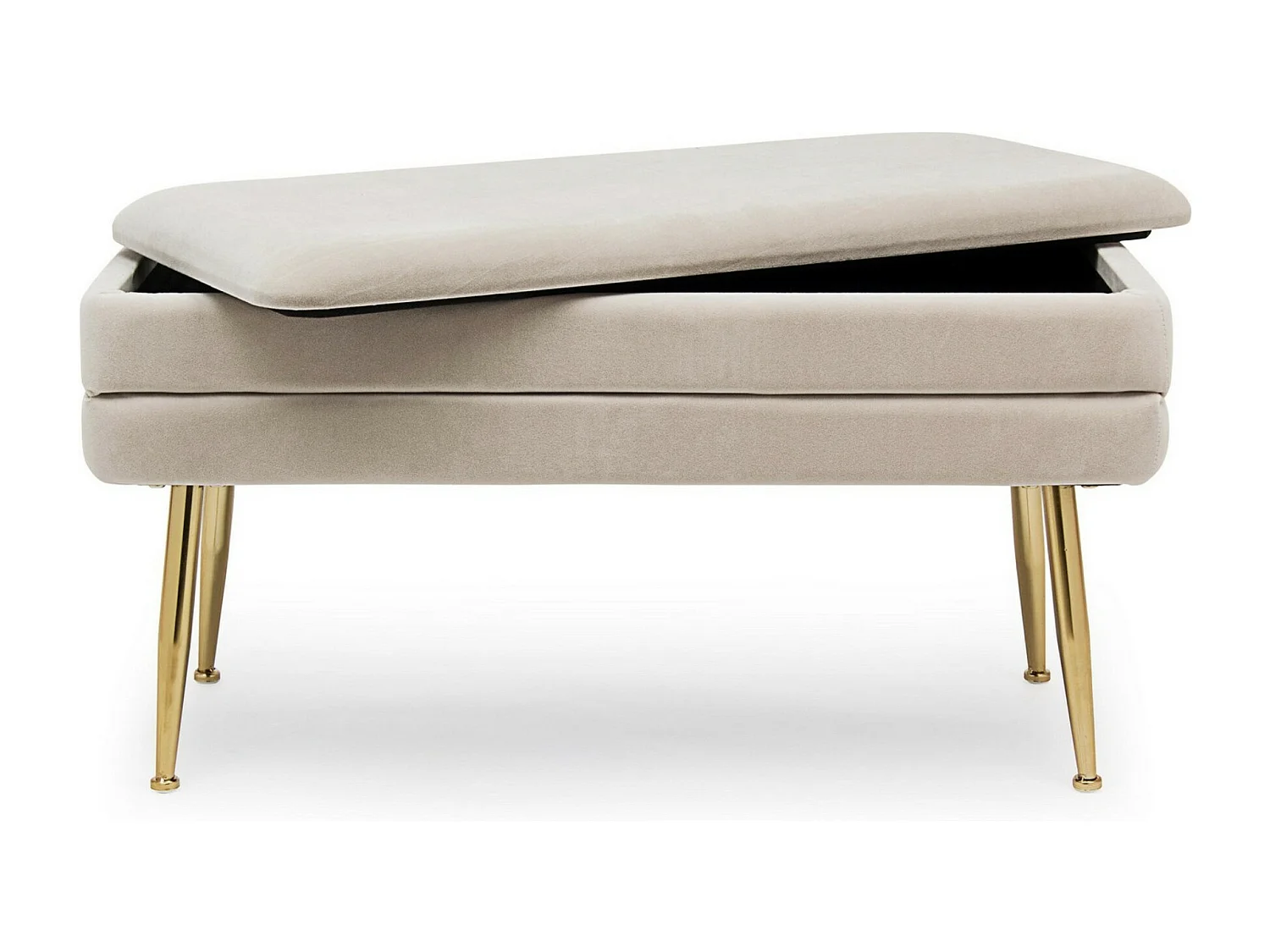 Banc coffre en velours sur pieds acier doré Pakia-Couleur Beige