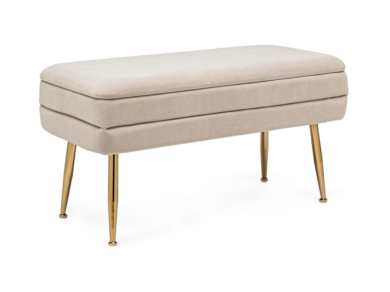 Banc coffre en velours sur pieds acier doré Pakia-Couleur Beige