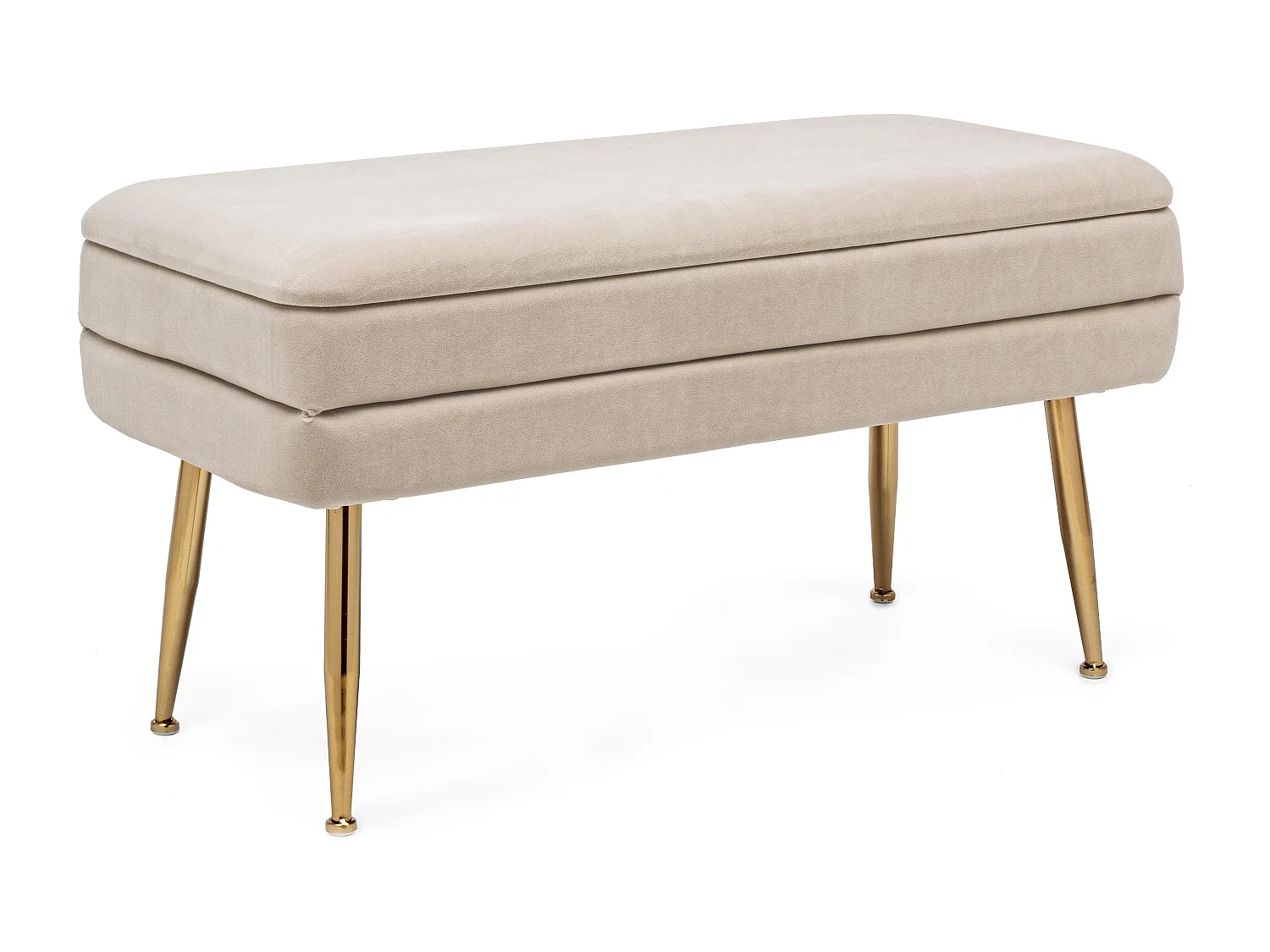 Banc coffre en velours sur pieds acier doré Pakia-Couleur Beige