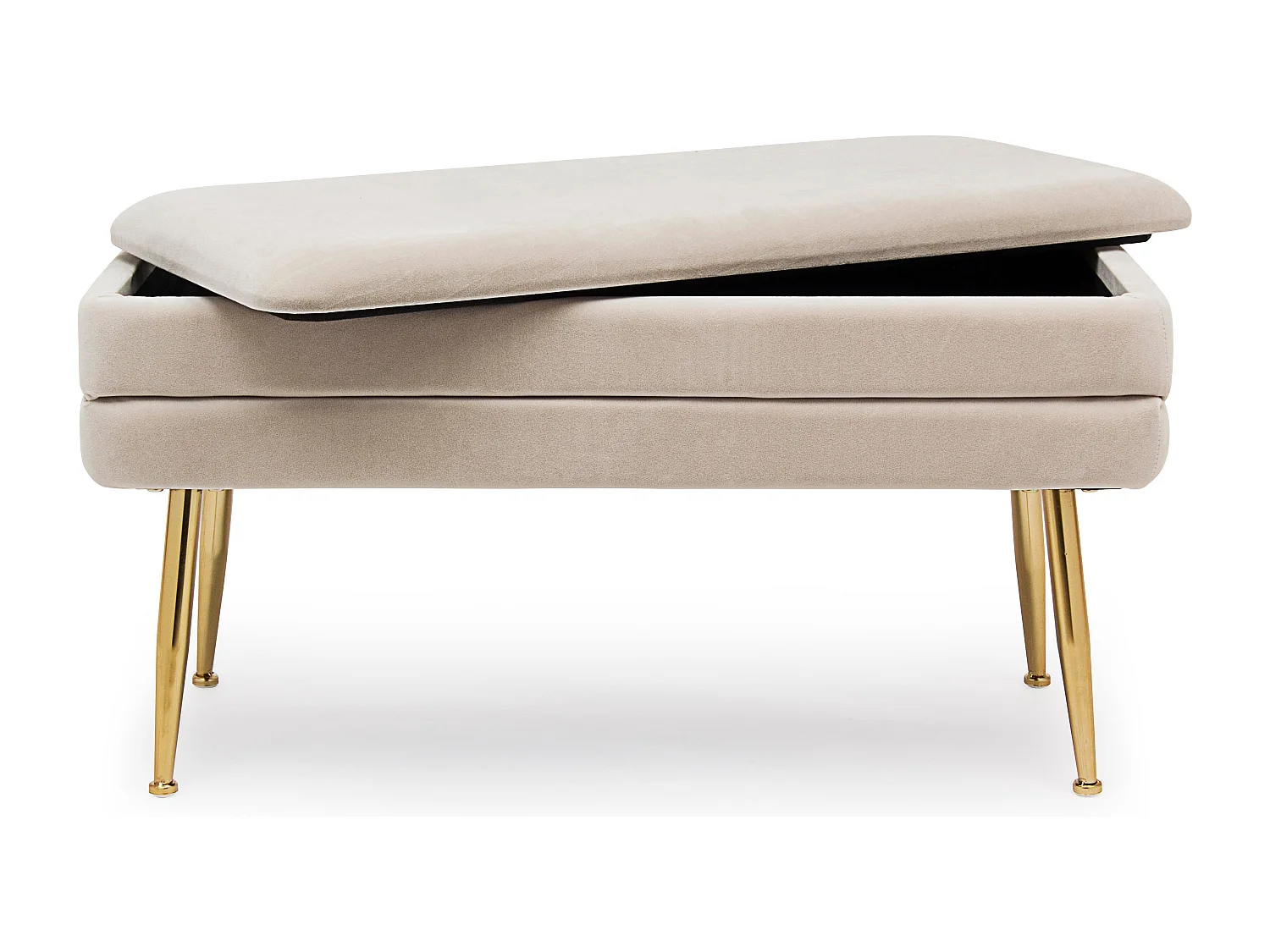 Banc coffre en velours sur pieds acier doré Pakia-Couleur Beige