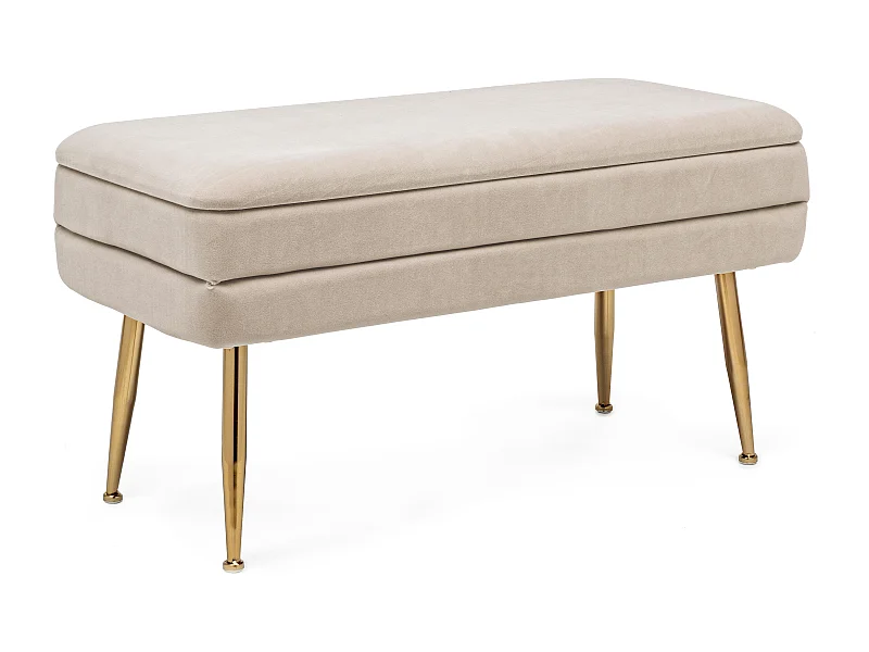 Banc coffre en velours sur pieds acier doré Pakia-Couleur Beige