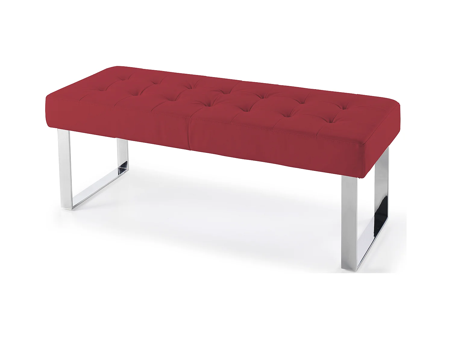 Banquette capitonnée simili cuir rouge et pieds acier inoxydable Dez 120cm