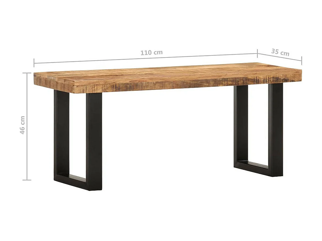 Banc 110cm Bois de manguier brut massif et acier