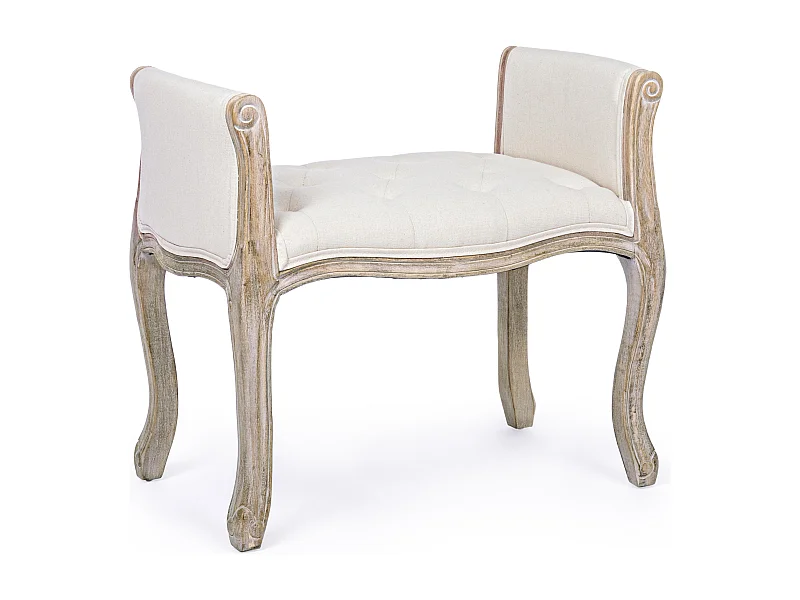 Lot de 2 bancs Dova – Pieds en bois d'Hévéa naturel et assise en tissu-Couleur Blanc