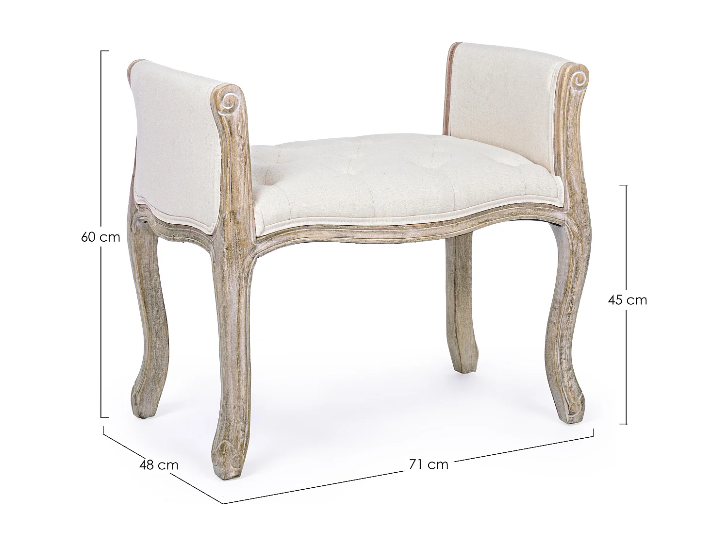 Lot de 2 bancs Dova – Pieds en bois d'Hévéa naturel et assise en tissu-Couleur Blanc
