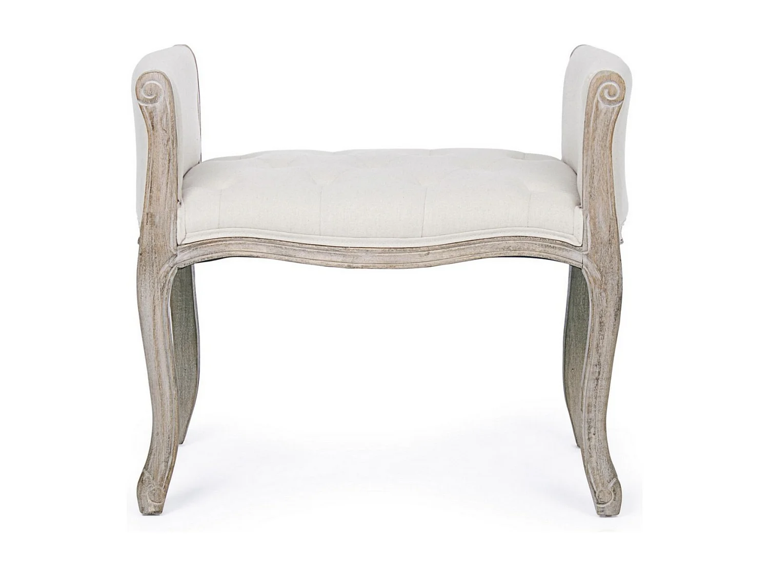 Lot de 2 bancs Dova – Pieds en bois d'Hévéa naturel et assise en tissu-Couleur Blanc