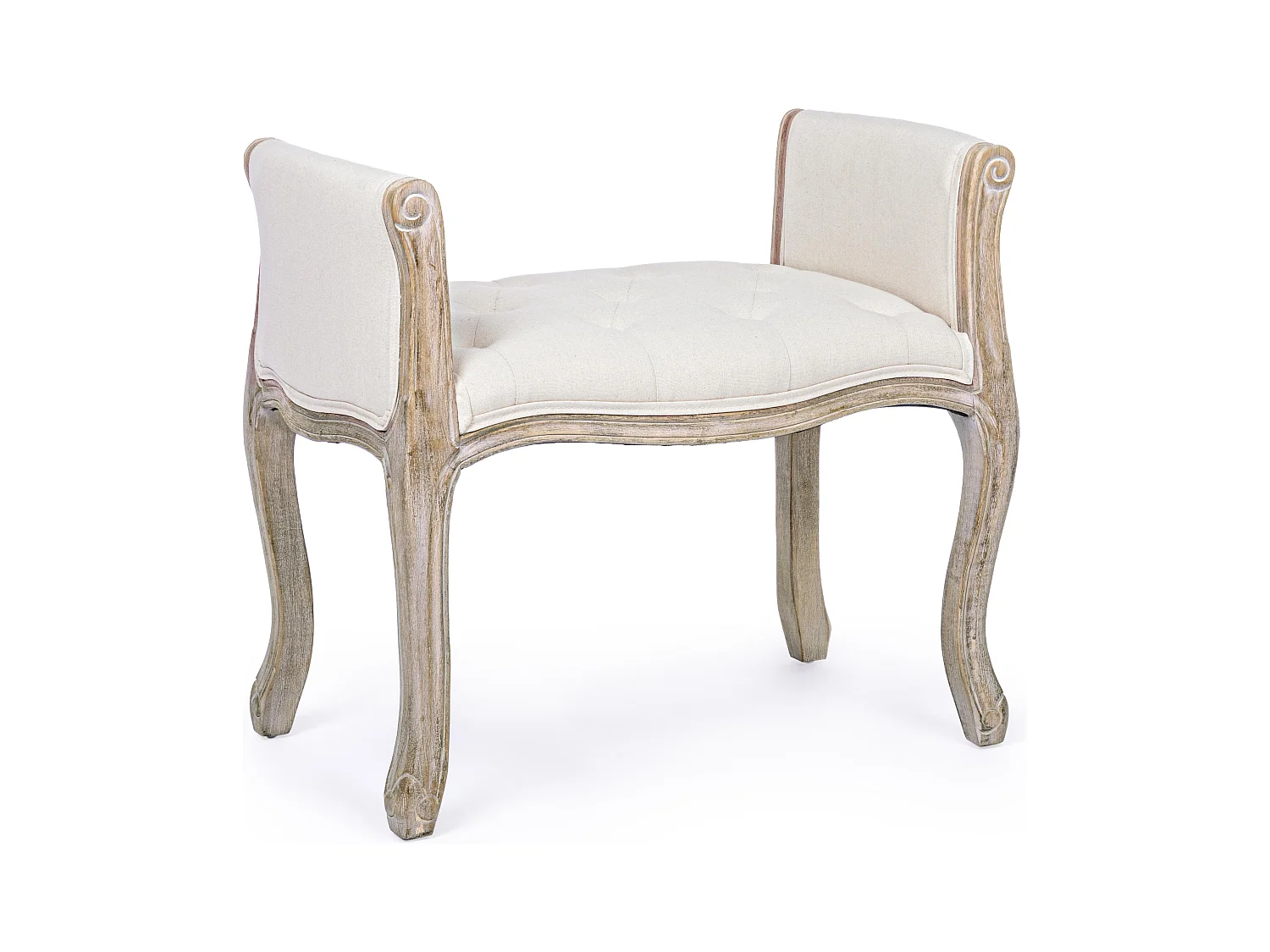 Lot de 2 bancs Dova – Pieds en bois d'Hévéa naturel et assise en tissu-Couleur Blanc