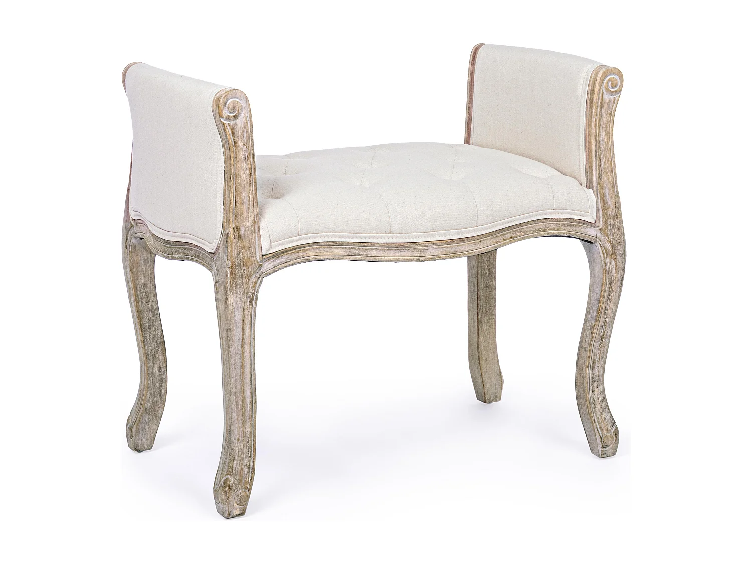 Lot de 2 bancs Dova – Pieds en bois d'Hévéa naturel et assise en tissu-Couleur Blanc