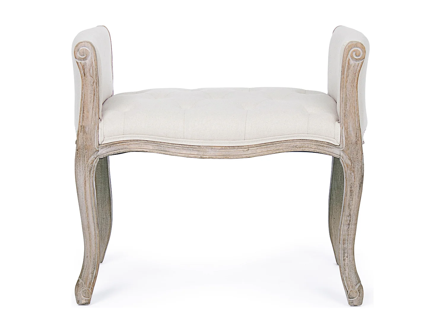 Lot de 2 bancs Dova – Pieds en bois d'Hévéa naturel et assise en tissu-Couleur Blanc