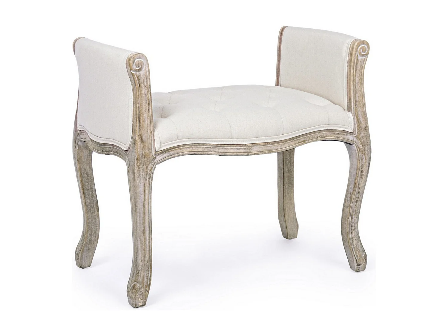 Lot de 2 bancs Dova – Pieds en bois d'Hévéa naturel et assise en tissu-Couleur Blanc