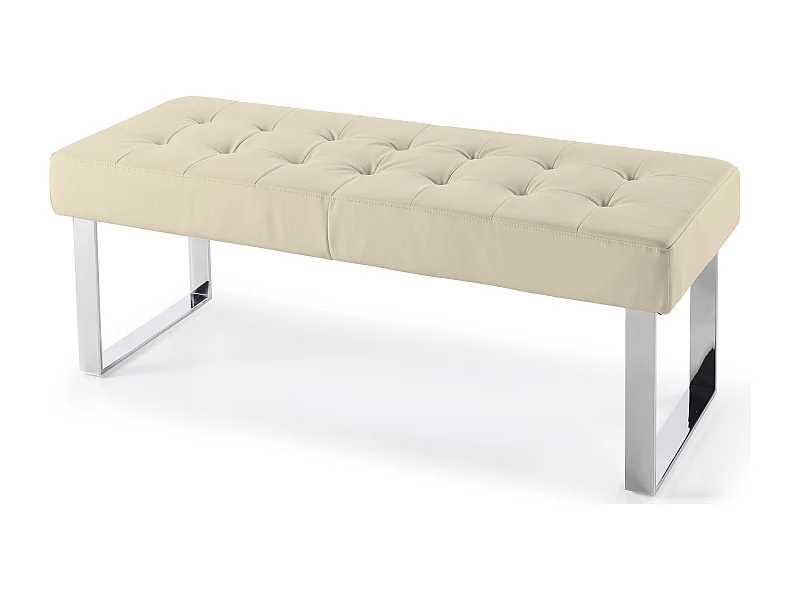 Banquette capitonnée simili cuir crème et pieds acier inoxydable Dez 120cm