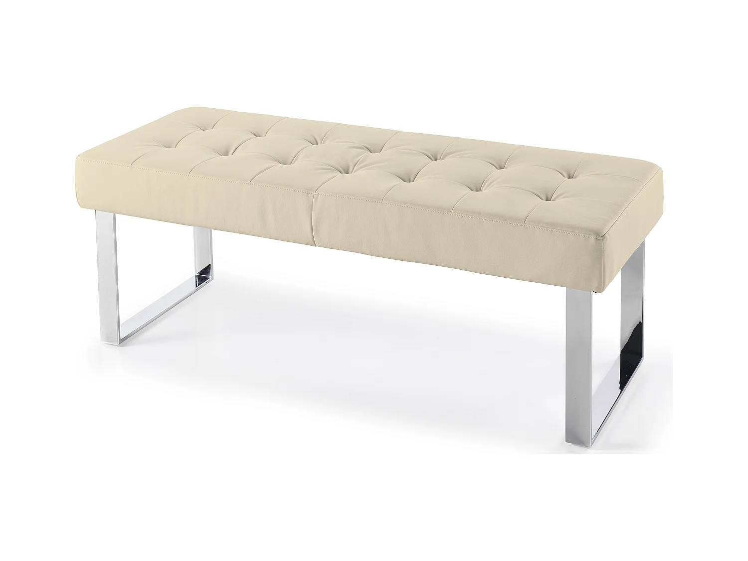 Banquette capitonnée simili cuir crème et pieds acier inoxydable Dez 120cm