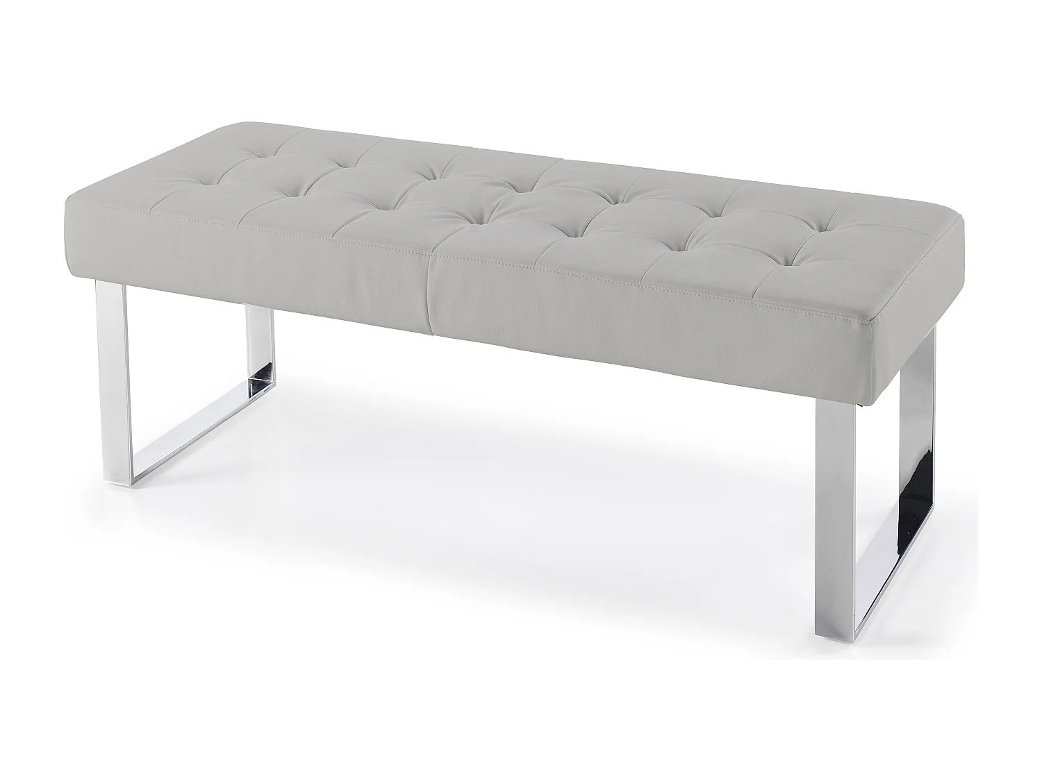 Banquette capitonnée simili cuir gris clair et pieds acier inoxydable Dez 120cm